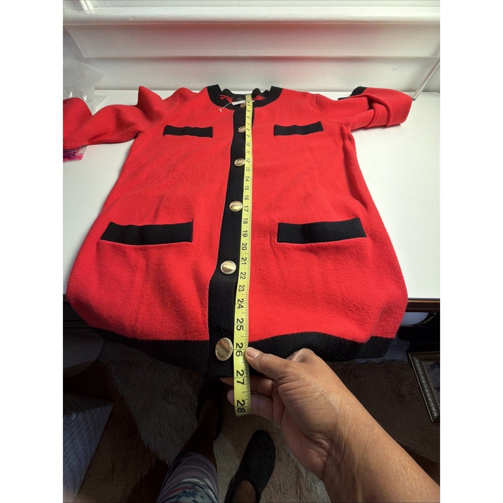 Ann Taylor Sz M Red Black Contrast Trim Cardigan Sweater NWT Gold Button Preppy - Picture 7 of 7